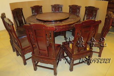 東陽紅木家具 品鑒非洲酸枝木財(cái)源滾滾圓臺餐桌